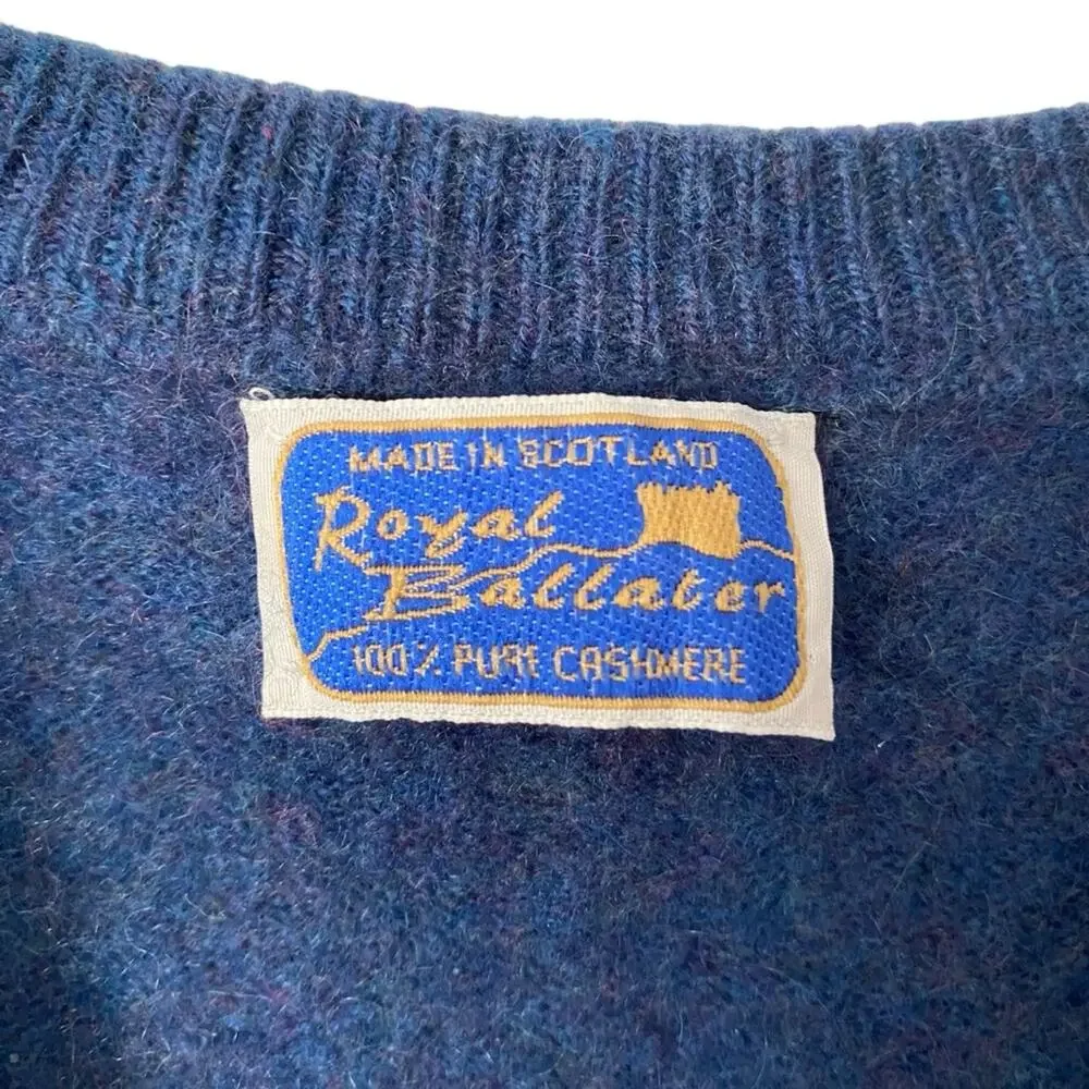 Vintage Royal Ballater Made in Scotland Blue Cahsmere Argyle Vest size 40